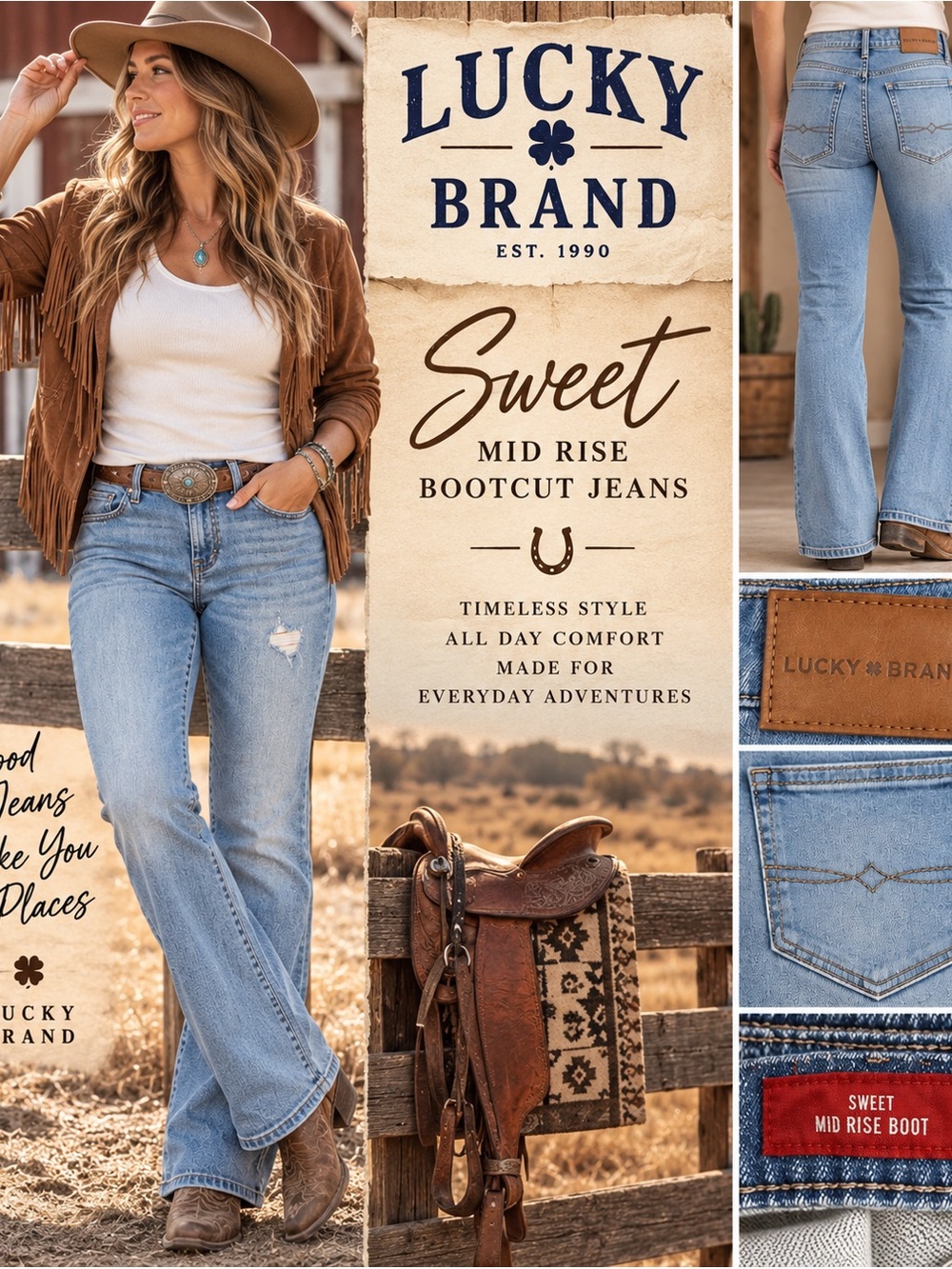 Lucky Brand Sweet Mid Rise Bootcut Jeans Women’s 12/31 Light Wash Distressed